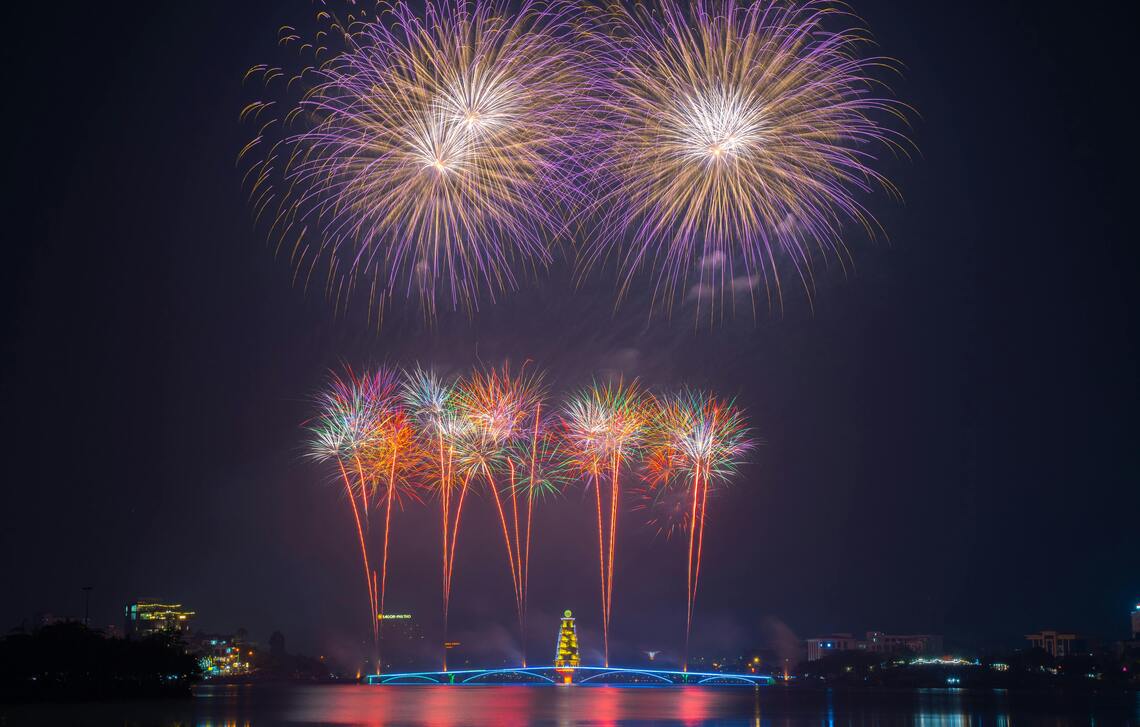 Fireworks over Ho Chi Minh City in Vietnam 