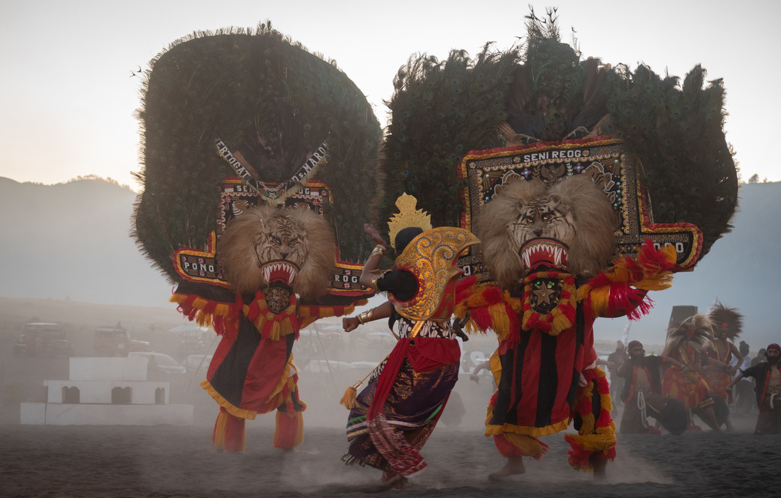 Reog Ponorogo performing on Mount Bromo in East Java.