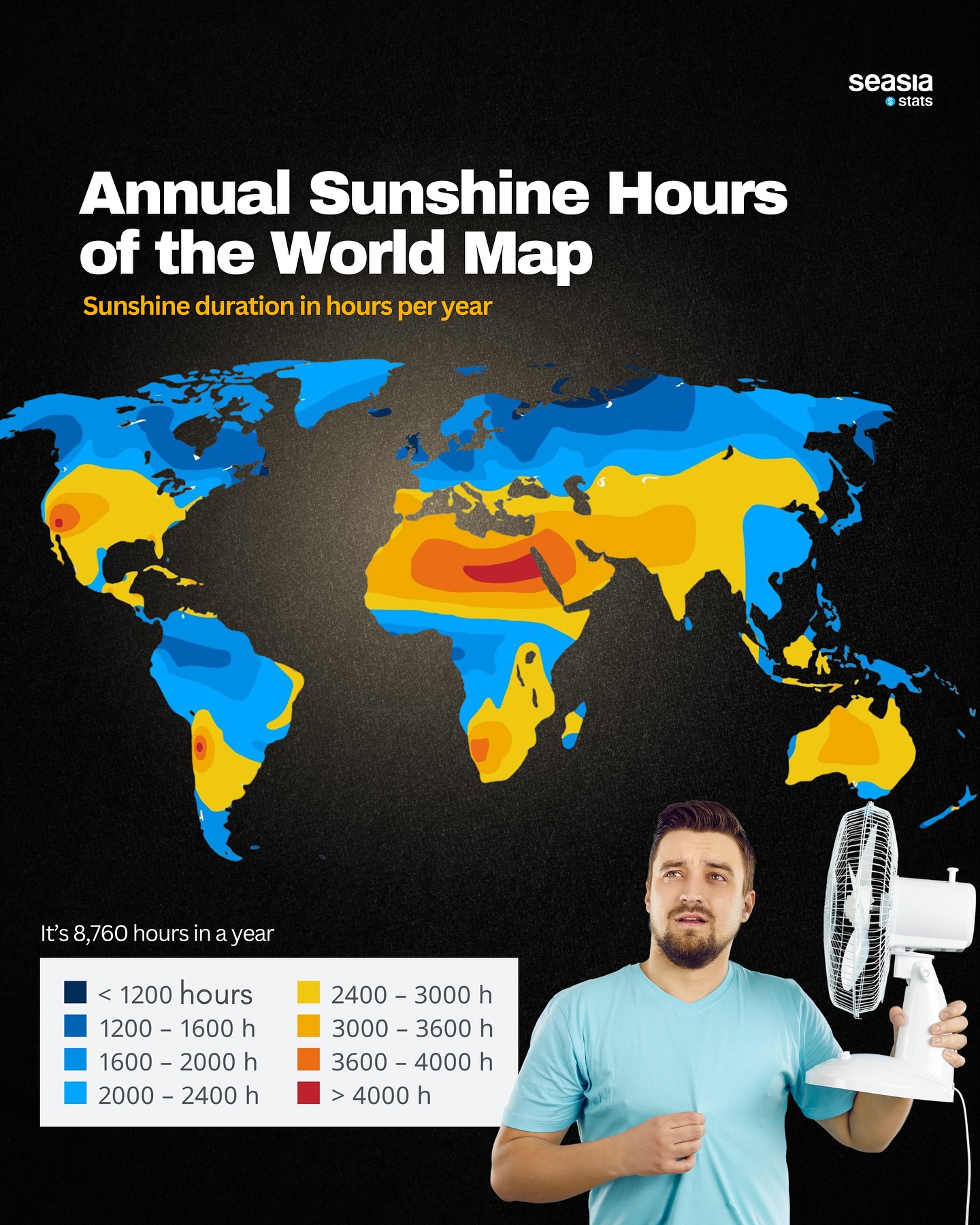 Annual Sunshine Hours of the World Map