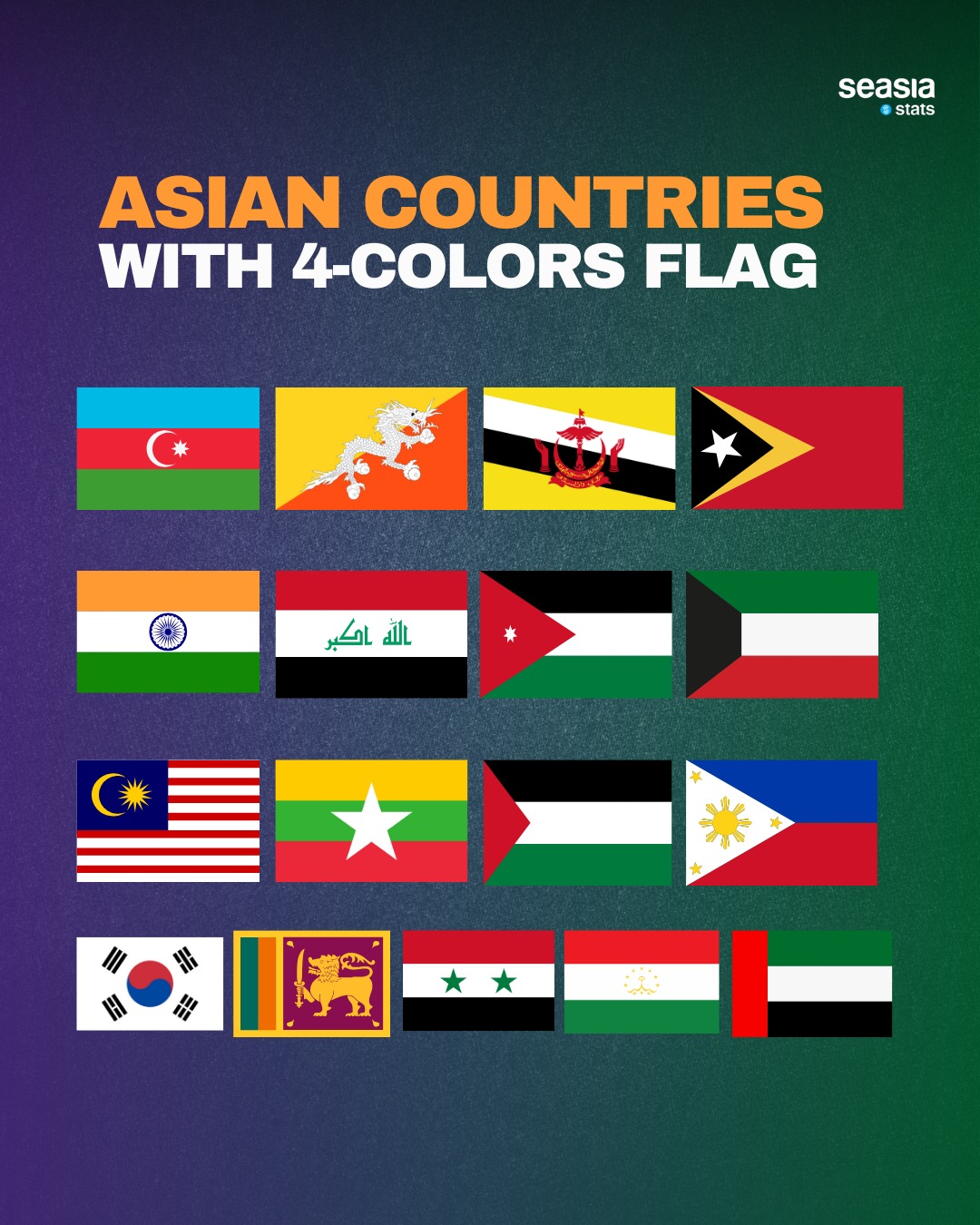 Asian Countries with 4-Colors Flag